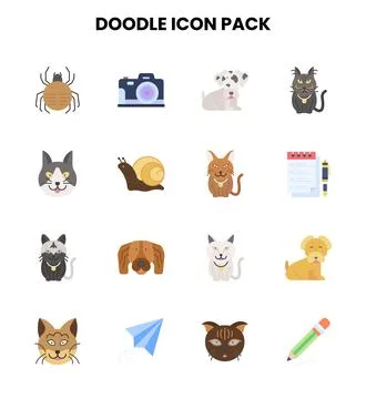 Doodle Flat Scalable Icons Pack Illustrazione stock