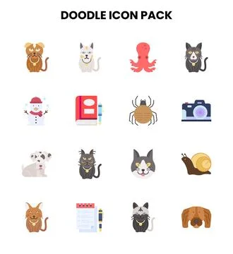 Doodle Flat Vector Icons Pack イラスト素材