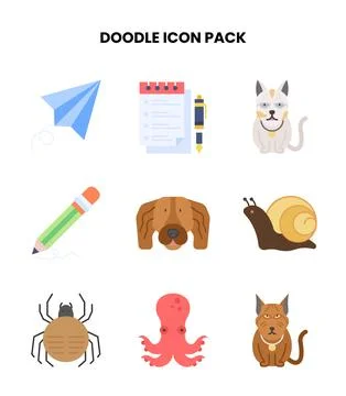 Doodle Flat Vector Icons Pack イラスト素材