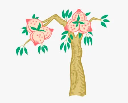 Doodle flat vector illustration of fruit tree in ancient korean style Stock Illustration