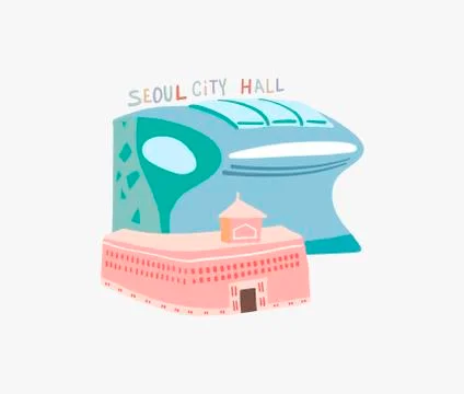 Doodle flat vector illustration of Seoul City Hall is a governmental building Ilustración de archivo