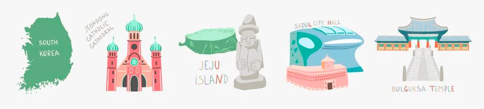 Doodle flat vector illustration sights of south korea Stock Illustration