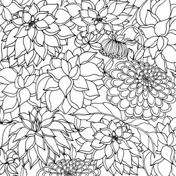 Doodle floral background in vector with doodles black and white coloring page Stock Illustration