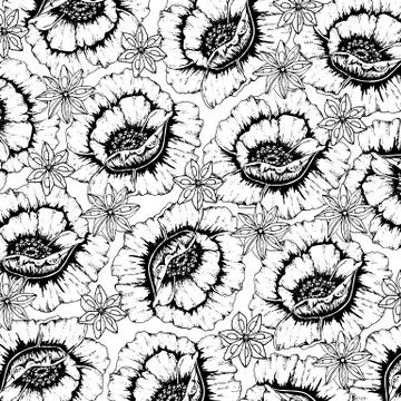 Doodle floral background in vector with doodles black and white coloring page of Stock Illustration