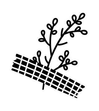 Doodle floral elements for bullet journal. Leaves sealed with tape Stockillustratie