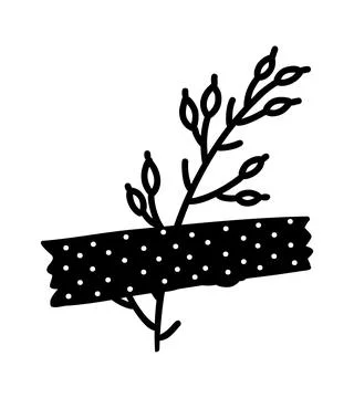 Doodle floral elements for bullet journal. Leaves sealed with tape Stock Illustration