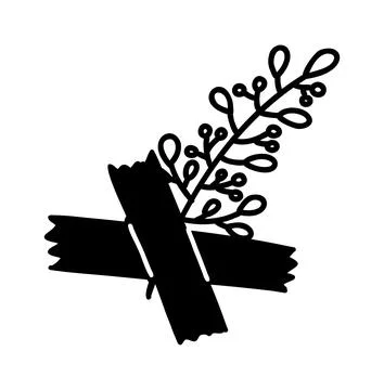 Doodle floral elements for bullet journal. Leaves sealed with tape 库存插图