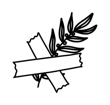 Doodle floral elements for bullet journal. Leaves sealed with tape Stock Illustration