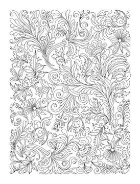Doodle floral pattern in black and white. Page for coloring book: very Illustrazione stock