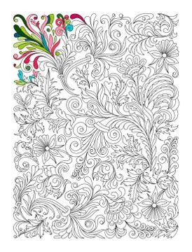 Doodle floral pattern in black and white. Page for coloring book: very Illustrazione stock