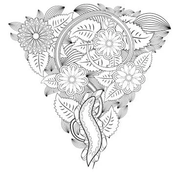 Doodle floral pattern in black and white. Page for coloring book: very intere Illustrazione stock