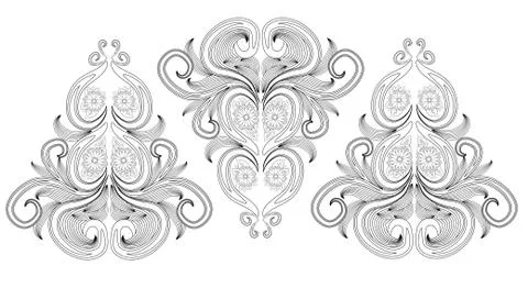 Doodle floral pattern in black and white. Page for coloring book: very intere Stock Illustration