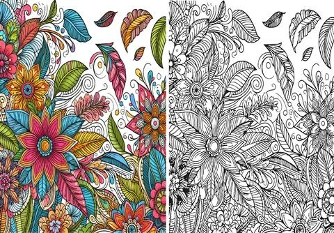 Doodle floral pattern in black and white. Page for coloring book. Flower ca.. Stock Illustration