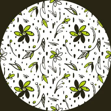 Doodle floral seamless pattern. Hand drawn decorative ink brush line, leaf Stock Illustration