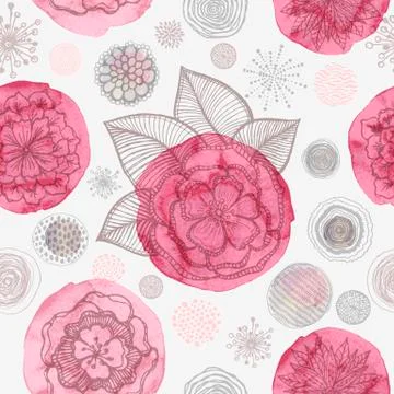 Doodle floral seamless pattern Stock Illustration