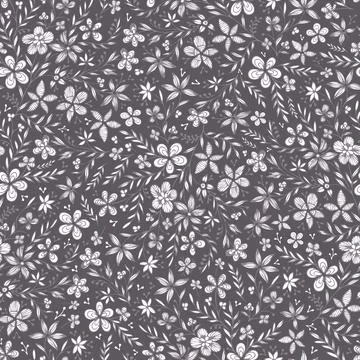 Doodle floral vector seamless pattern. Hand drawn contours of abstract flower. Stock Illustration