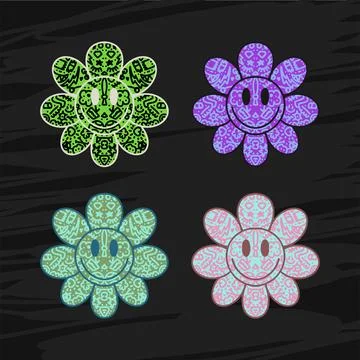 Doodle flower 4 color variations design for clothing needed Stock Illustration