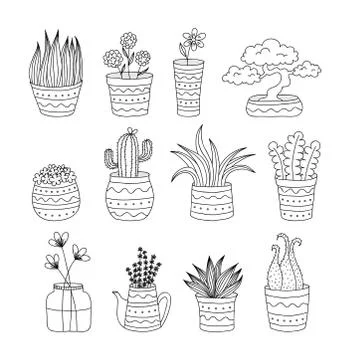 Doodle flower pots Stock Illustration