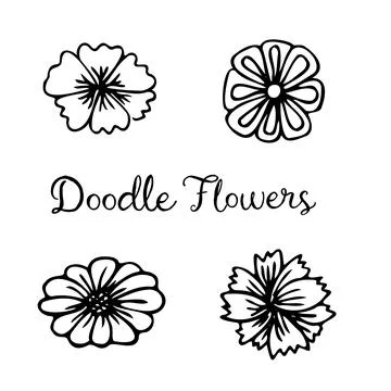 Doodle flower set. Hand drawn line sketch floral collection Stock Illustration