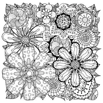 Doodle flowers and leafs Stock Illustration