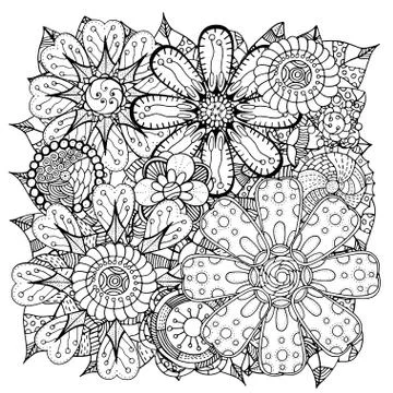Doodle flowers and leafs Stock Illustration