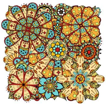 Doodle flowers and leafs Stock Illustration