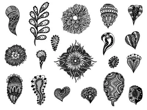 Doodle flowers and leafs Illustrazione stock