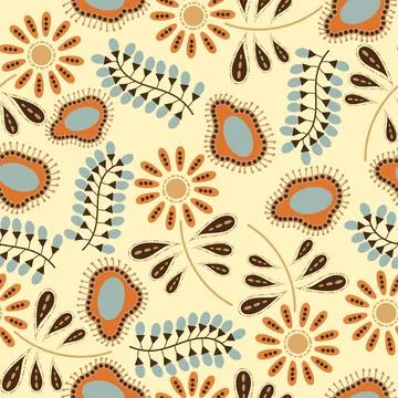 Doodle flowers with elements seamless pattern Stock Illustration