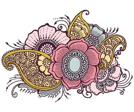 Doodle flowers indian vector design henna Stock Illustration