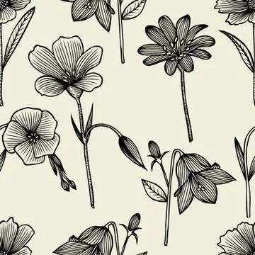 Doodle flowers seamless pattern Illustrazione stock