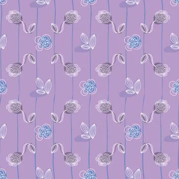 Doodle flowers seamless vector pattern on violet Stock Illustration