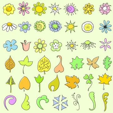 Doodle flowers set Stock Illustration
