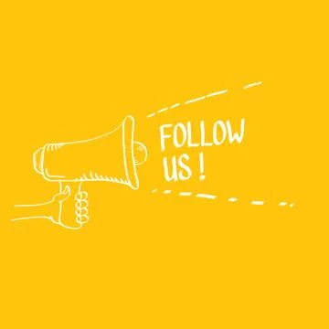 Doodle Follow us vector banner. comic Follow image Stock Illustration