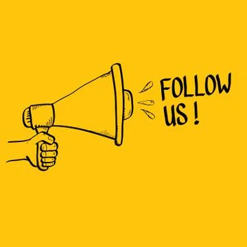 Doodle Follow us vector banner. comic Follow image Stock Illustration
