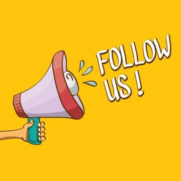 Doodle Follow us vector banner. comic Follow image Stock Illustration