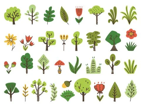 Doodle forest nature elements, scandinavian eco collection. Sketch birch Illustrazione stock
