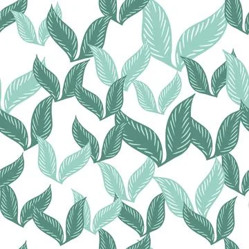 Doodle forest style seamless pattern with isolated blue random seasonal leaf  Illustrazione stock