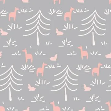 Doodle forest themed seamless vector pattern Stock Illustration