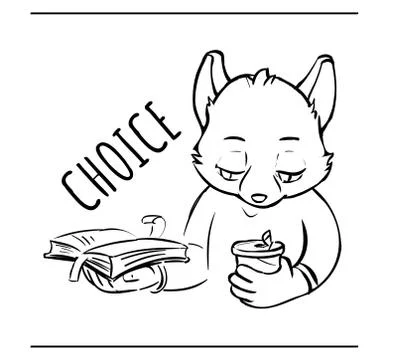 Doodle fox make choice read book or drink Illustrazione stock
