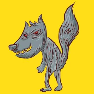 Doodle fox on yellow screen Stock Illustration