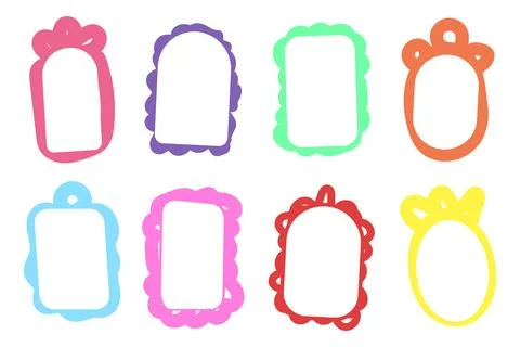 Doodle frame border hand drawn cute set of fun squiggly rectangle Stockillustratie