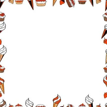 Doodle frame consists of black, white and orange border. Seamless. Vector Backgr Stock Illustration