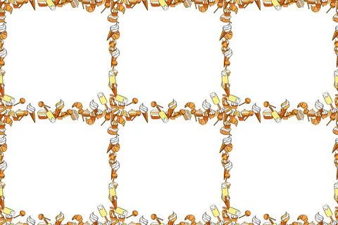 Doodle frame consists of orange, white and yellow border. Seamless. Raster Backg Stock Illustration