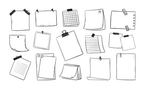Doodle frame. Hand drawn note paper, sketch post for memo board or school sticky Stock Illustration