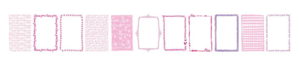 Doodle frame set, hand drawn pink scribble border, romantic vector Stock-Illustration