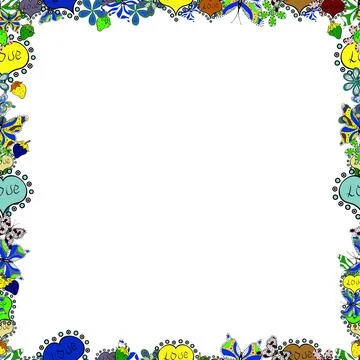 Doodle frame. Vector illustration. Illustration in white, yellow and blue colors Stock Illustration