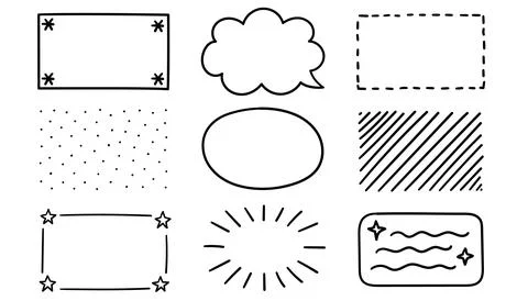 Doodle frames and speech bubble set with hand drawn decorative elements iso.. Stock Illustration