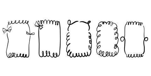 Doodle frames with bows. Vintage line wavy border with ribbons set. Vector cute Stock Illustration