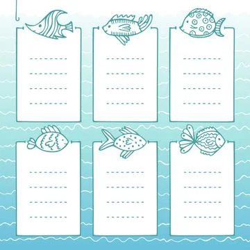 Doodle frames with different fish Illustrazione stock