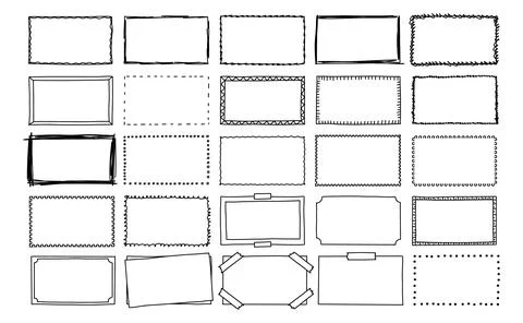 Doodle frames. Rectangle hand drawn borders. Squared ornament frame for Illustrazione stock